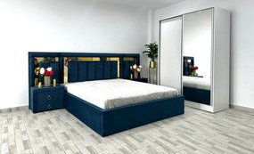 Dormitor Napoli, culoare albastru / alb, cu pat Napoli 160 x 200 cm, dressing Erika 150 cm si 2 noptiere Napoli