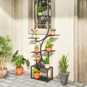 Outsunny Suport pentru Plante cu 8 Rafturi în Formă de S, Suport Ghivece Metalic pentru Interior și Exterior, pentru Grădină, Balcon, Terasă, Cameră de Zi, 74x26x158,5 cm, Negru | Aosom Romania