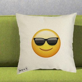 Perna Decorativa Emoji Cool Ochelari, 40x40 cm, Ecru, Husa Detasabila, Perna Inclusa, BEKZ®