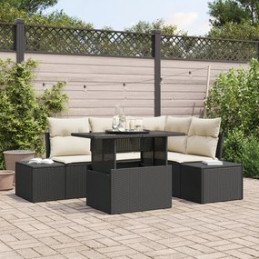 vidaXL Set de canapele pentru grădină cu pernă 5 pcs negru și crem