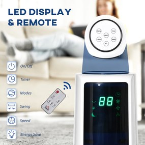 HOMCOM Ventilator Turn cu 3 Moduri și 3 Viteze cu Cronometru 12h, Ventilator de Podea ABS cu Telecomandă, Ø32x118.2 cm, Alb | Aosom Romania