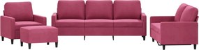 vidaXL Set canapele cu perne, 4 piese, roșu vin, catifea