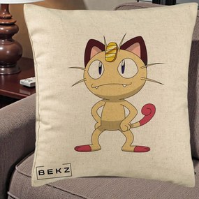 Perna Personalizata Meowth Pokemon, 40x40 cm, Bej, Husa Detasabila, Perna Inclusa, BEKZ®