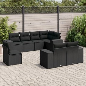 3255172 vidaXL Set mobilier de grădină cu perne, 8 piese, negru, poliratan