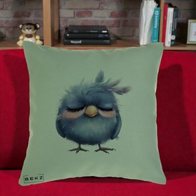 Perna Decorativa Pui Adormit Albastru, 40x40 cm, Verde, Husa Detasabila, Perna Inclusa, BEKZ®