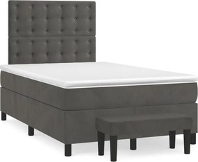 vidaXL Pat box spring cu saltea, gri închis, 120x200 cm, catifea