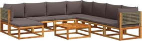 vidaXL Set canapele de grădină cu 9 piese și perne, lemn de salcâm și ratan