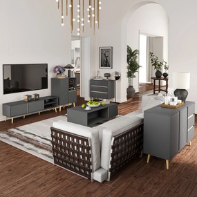 HOMCOM Mobilier TV pentru televizoare de până la 139,7 cm scandinav 2 uși 2 nișe cu treceri pentru cabluri 150 x 35 x 45 cm gri închis | Aosom Romania
