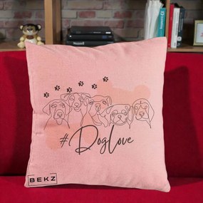 Perna Personalizata Dog Love Linie Minimalista, 40x40 cm, Roz, Husa Detasabila, Perna Inclusa, BEKZ®