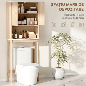 HOMCOM Dulap de Baie deasupra WC-ului cu 2 Uși și Raft Deschis, 66x25x168 cm, Stejar | Aosom Romania