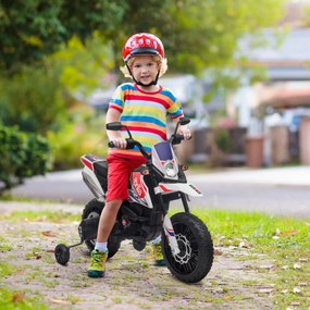 AIYAPLAY Motocicletă electrică pentru copii 12V, 37-96 luni, 2 motoare, roți ajutătoare detașabile, 30 kg, albă | Aosom Romania