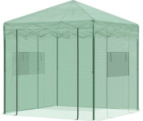 Outsunny Seră Seră Seră cu Ușă și Fereastră Rulante PE Oțel Verde Închis 238 x 178 x 240 cm | Aosom Romania