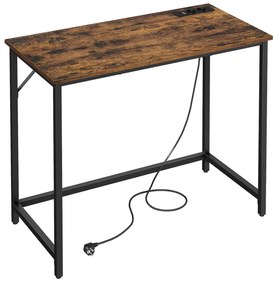 Masa birou, masa calculator cu lumini LED, 50x100 cm, rustic maro-negru