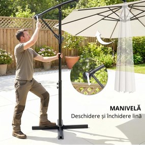 Umbrela pentru Gradina Outsunny Brat cu Manivela, Φ3x2.5m, Alba | Aosom Romania
