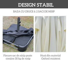 Outsunny Umbrelă Dublă cu 12 Spițe, Bază în Cruce și Manivelă, din Oțel și Poliester, 455x265x238 cm, Bej | Aosom Romania