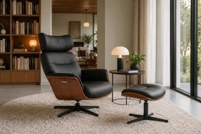 Fotoliu pivotant, functie relax, piele sintetica si furnir de nuc VOGUE