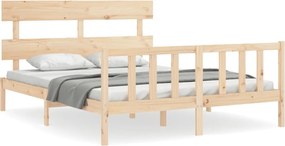 vidaXL Cadru de pat cu tăblie, king size, lemn masiv