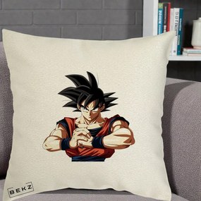 Perna Personalizata Dragon Ball Goku Portret Serios, 40x40 cm, Ecru, Husa Detasabila, Perna Inclusa, BEKZ®