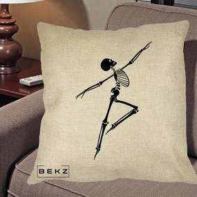 Perna Decorativa Schelet Dansator Silueta Neagra Halloween, 40x40 cm, Crem, Husa Detasabila, Perna Inclusa, BEKZ®