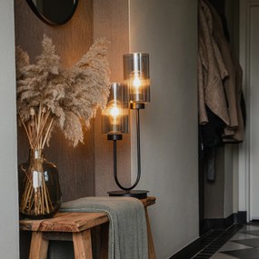 Lampă de masă Art Deco neagră cu sticlă fumurie cu 2 lumini - Laura