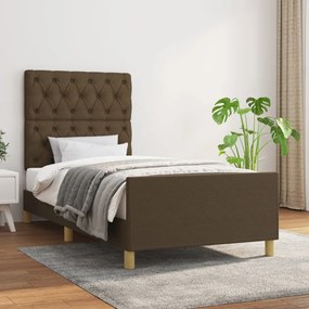Cadru de pat cu tablie, maro inchis, 80x200 cm, textil Maro inchis, 80 x 200 cm, Design cu nasturi