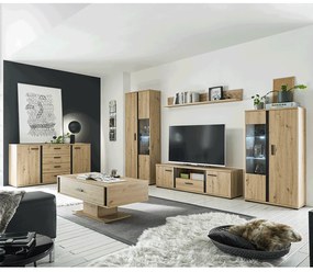 Perete living, stejar artizan / negru, KANODE