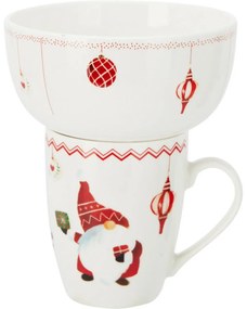 Set of porcelain mug and bowl Christmas elf