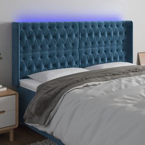3124454 vidaXL Tăblie de pat cu LED, albastru închis, 203x16x118/128cm catifea