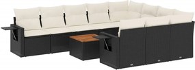 vidaXL Set canapele de grădină cu perne, 11 piese, negru, poliratan