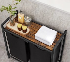 Coș de rufe cu poliță BERGEN, 2x46L, negru/maro Vasagle