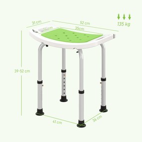HOMCOM Taburet pentru Duș din Aluminiu și Plastic Antiderapant, Reglabil 6 Niveluri 39-52cm, Verde | Aosom Romania