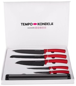 TEMPO-KONDELA LONAN, set de cuţite cu suport magnetic, 6 buc., roşu