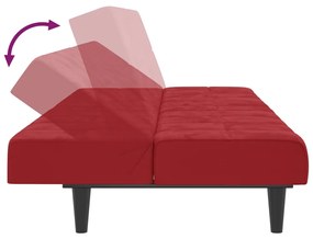 Canapea extensibila cu 2 locuri si taburet, rosu vin, catifea Bordo, Cu suport de picioare