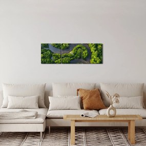Tablou - Peisaj forestier cu râu (cu ceas) (90x30 cm)