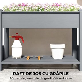 Outsunny Strat Înălțat pentru Grădină, Jardinieră cu Raft, 149x46x76cm, Gri | Aosom Romania