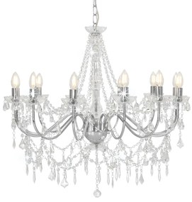 vidaXL Candelabru cu mărgele, argintiu, 12 becuri x E14
