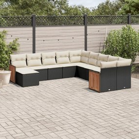 vidaXL Set canapele de grădină cu perne, 11 piese, negru, poliratan