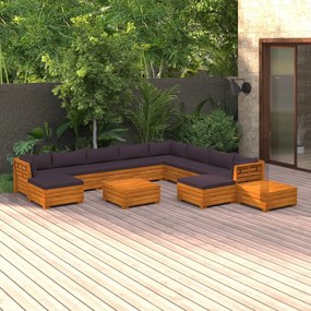 3087321 vidaXL Set mobilier grădină cu perne, 12 piese, lemn masiv de acacia