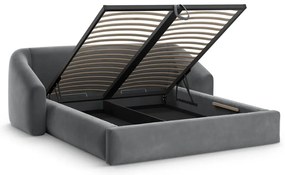 Pat matrimonial gri tapițat cu spațiu de depozitare cu somieră 180x200 cm Campi – Cosmopolitan Design