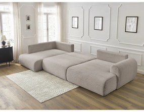 Colțar gri deschis/bej extensibil/cu spațiu de depozitare cu tapițerie din catifea reiată (cu colț pe partea stângă/în formă de "U") Lucien – Bobochic Paris