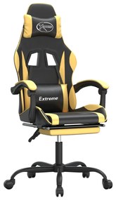 3143880 vidaXL Scaun de gaming cu suport picioare negru/auriu, piele ecologică