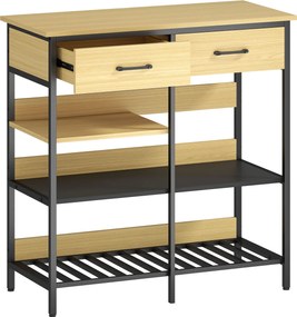 HOMCOM Sideboard, comodă cu 2 sertare, 3 rafturi deschise dulap de bucătărie pentru bucătărie, living 90 x 40 x 91 cm, lemn natural | Aosom Romania