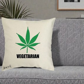 Perna Decorativa Vegetarian cu Frunza, 40x40 cm, Ecru, Husa Detasabila, Perna Inclusa, BEKZ®