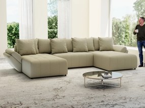 Colțar extensibil dumonde cu ladă de depozitare si sezut confortabil din spuma high-density, Berlin U Enjoy Camel 380x180 cm