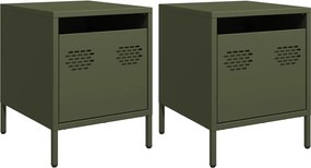 vidaXL Noptiere, 2 buc., verde olive, 35x39x43,5 cm, oțel