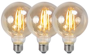 Set de 3 becuri LED E27 dimabile G95 fumurii 5W 380lm 2200K