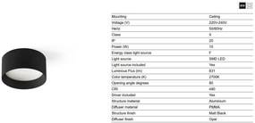 Spot LED aplicat tavan MIZU 15W negru