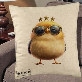 Perna Decorativa Pui Gold Star cu Ochelari Aurii, 40x40 cm, Bej, Husa Detasabila, Perna Inclusa, BEKZ®
