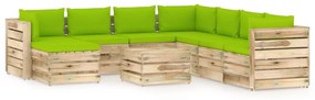 Set mobilier de gradina cu perne, 9 piese, lemn verde tratat bright green and brown, 9