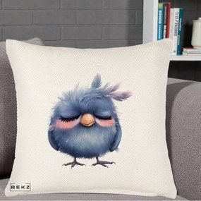Perna Decorativa Pui Adormit Albastru, 40x40 cm, Crem Reliefat, Husa Detasabila, Perna Inclusa, BEKZ®